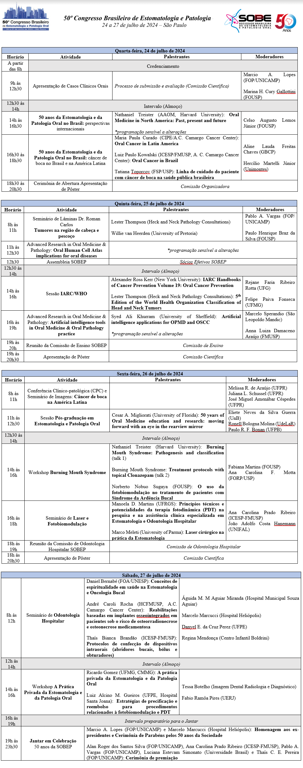 Programação Preliminar (sujeita a modificações)